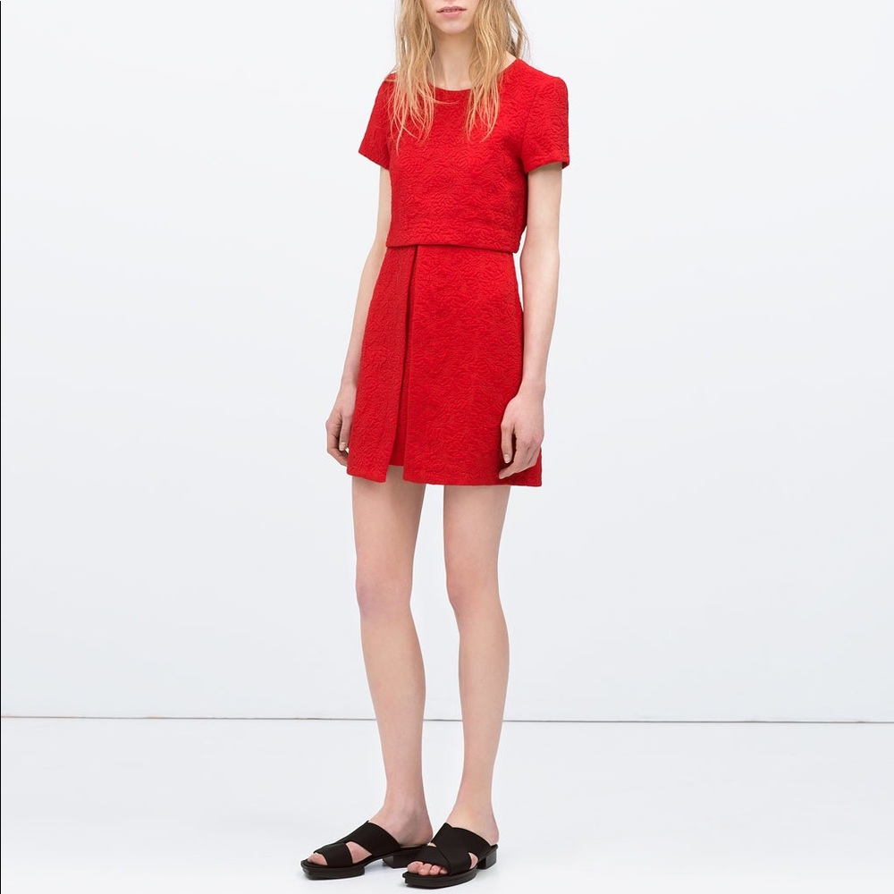 NWT Zara Red Jacquard Double Layer Dress - Picture 4 of 8